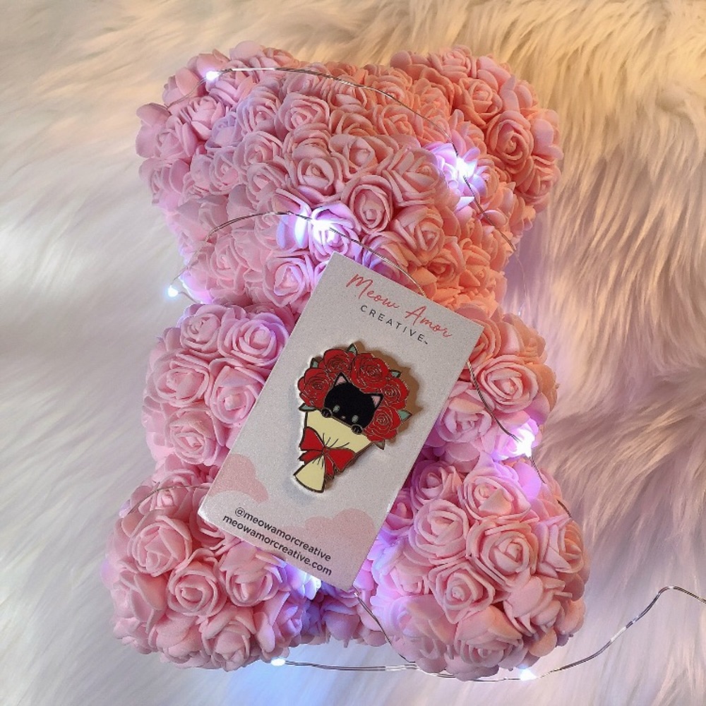 Rose Bouquet Flower Cat Pin by Meow Amour Creative